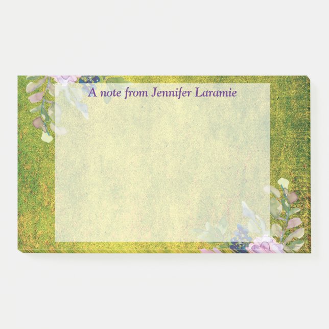 Post-it® Aquarelle Lavande florale sur vert olive (Devant)