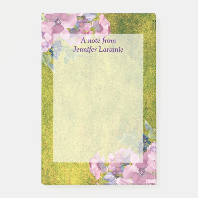 Post-it® Aquarelle Lavande florale sur vert olive (Devant)