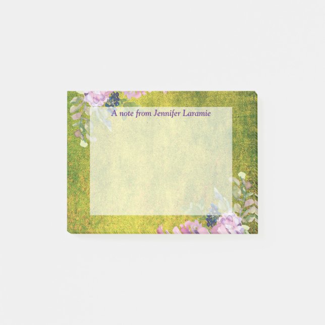 Post-it® Aquarelle Lavande florale sur vert olive (Devant)
