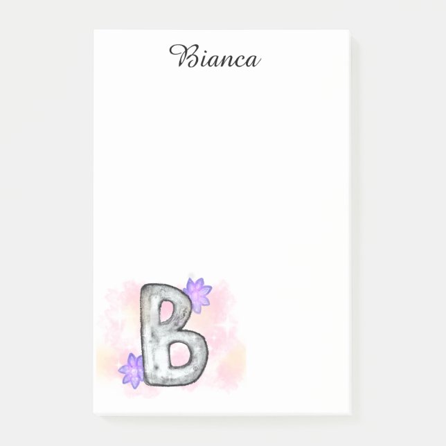 Post-it® Aquarelle Lettre B Aux Fleurs Violettes (Devant)