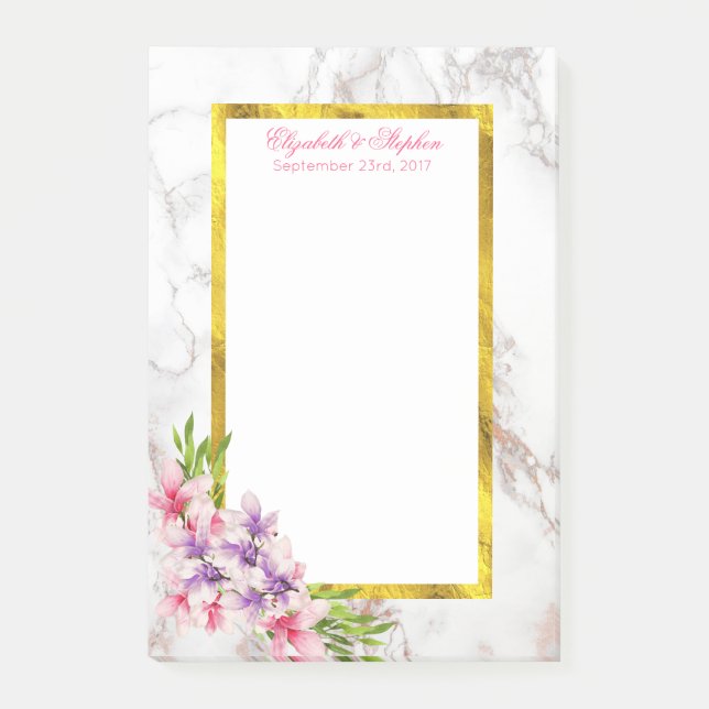 Post-it® Aquarelle Magnolias, Faux Marble Texture Mariage (Devant)
