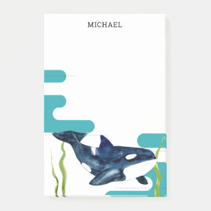 Post-it® Aquarelle marine Orca Nom personnalisé