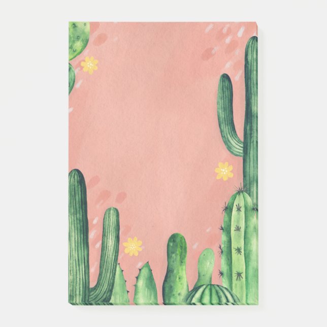 Post-it® Aquarelle mignonne cactus vert rose. Succulents (Devant)