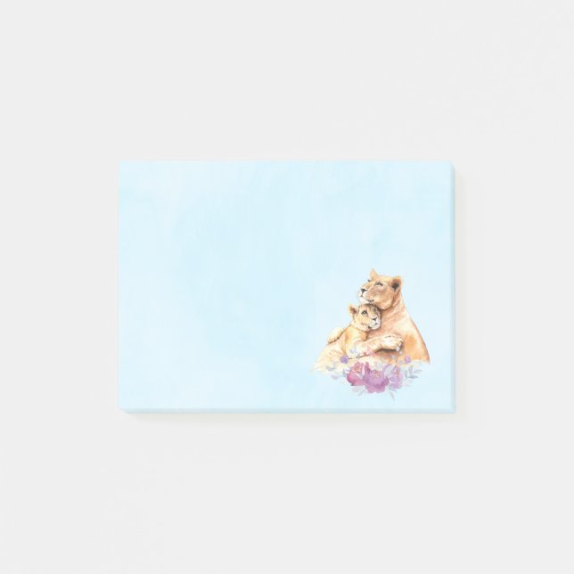 Post-it® Aquarelle mignonne Mère Lion & Cub (Devant)