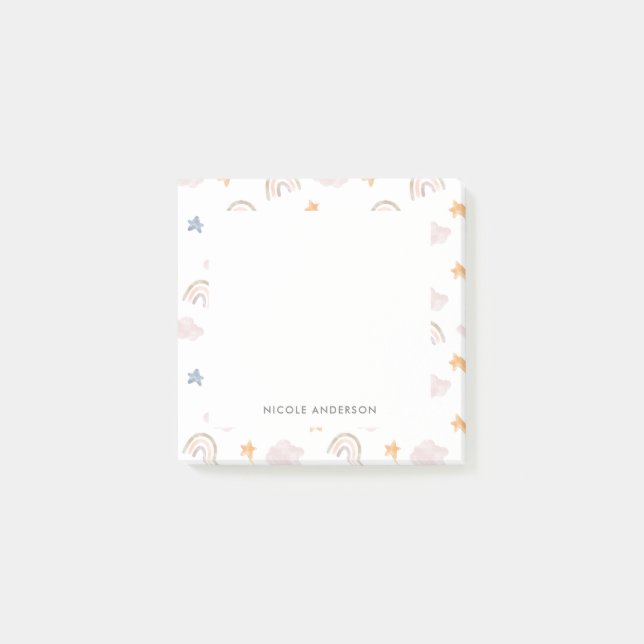 Post-it® Aquarelle mignonne Pastel Arc-en-ciel Étoiles nuag (Devant)