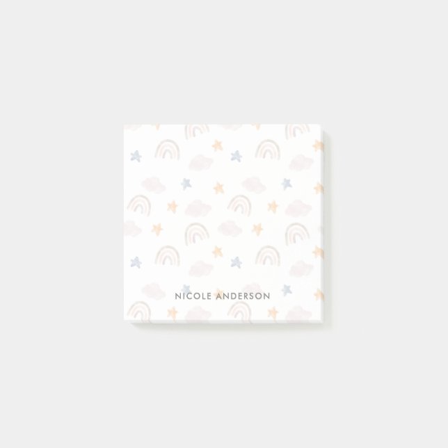 Post-it® Aquarelle mignonne Pastel Arc-en-ciel Étoiles nuag (Devant)
