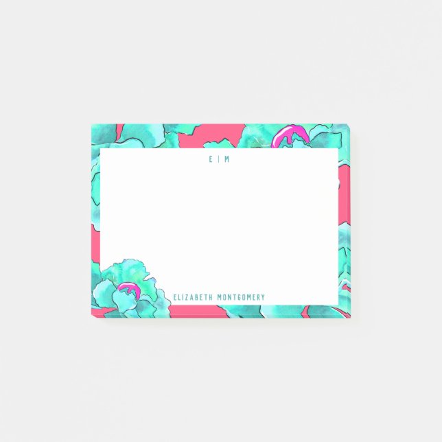 Post-it® Aquarelle moderne Floral Fuchsia Personnalisé (Devant)