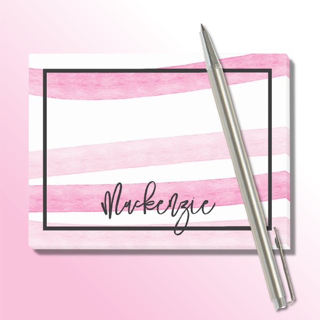 Post-it® Aquarelle moderne rose féminin Stripes Nom (Créateur téléchargé)