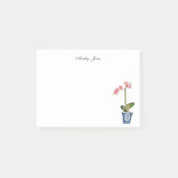 Aquarelle Orchidée rose en pot bleu