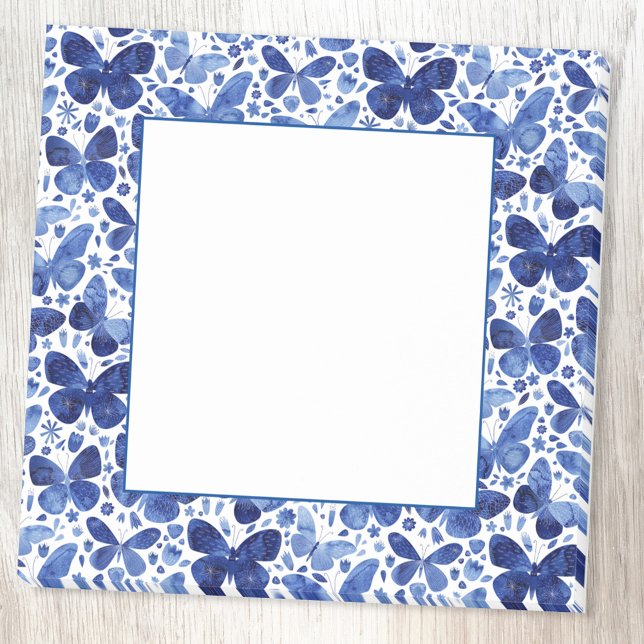 Post-it® Aquarelle Papillon Motif bleu (Butterfly pattern watercolor blue and white post it notes)