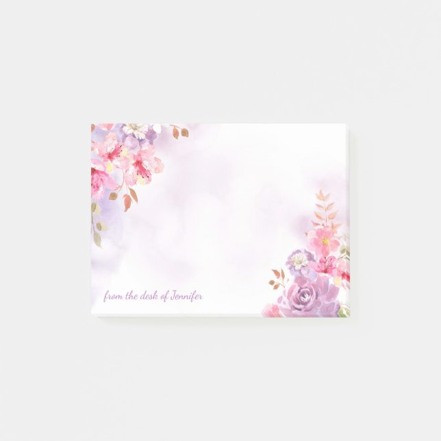 Post-it® Aquarelle pastel douce florale avec nom personnali (Devant)