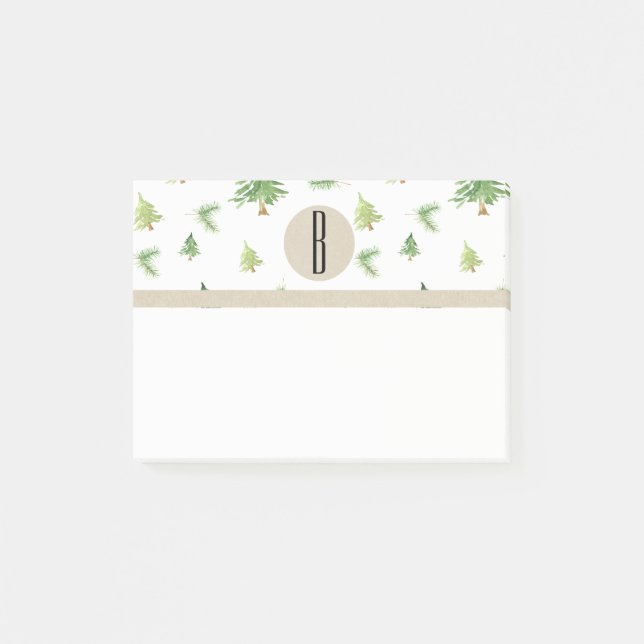 Post-it® Aquarelle Pine Arbres Kraft Rustique Monogramme Pe (Devant)