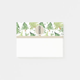 Post-it® Aquarelle Pine Arbres Moderne Rustique Monogramme 