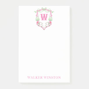 Post-it® Aquarelle Pink & Green Golf Panier Monogram Crest