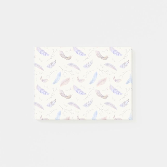 Post-it® Aquarelle Plumes Feuilles et Branches Motif (Devant)