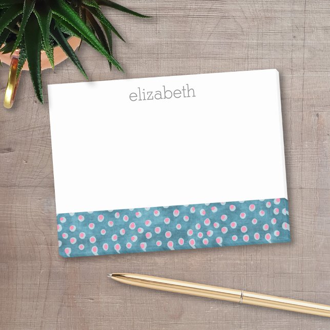 Post-it® Aquarelle Pois Messy - bleu et rose (Personalized post-it notes with a monogram and contact information - low quantity available)