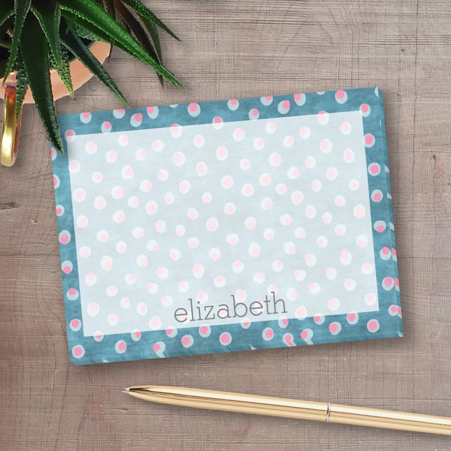 Post-it® Aquarelle Pois Messy - bleu et rose (Personalized post-it notes - add your name and other text)