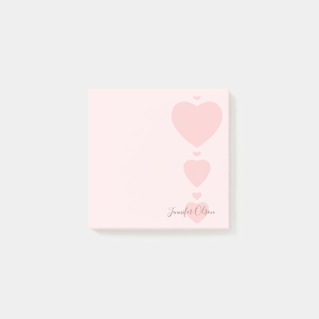 Post-it® Aquarelle rose Coeurs Élégant Chic tendance Simple (Devant)