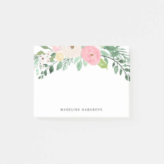 Post-it® Aquarelle rose et blanc brillant Floral Personnali (Devant)