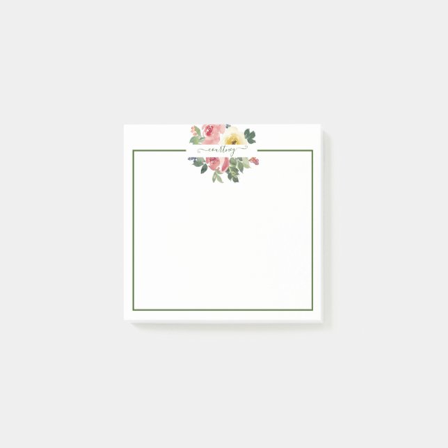 Post-it® Aquarelle rose et jaune florale personnalisée (Devant)