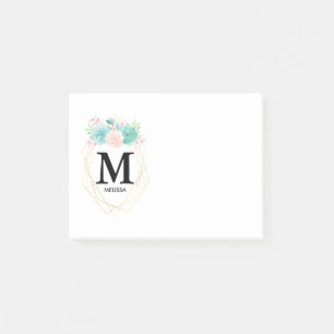 Post-it® Aquarelle rose et vert moderne Succulents Monogram
