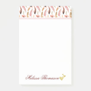 Post-it® Aquarelle rose Floral Nom du Motif Script de coeur