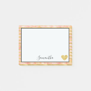 Post-it® Aquarelle rose jolie Or Glitz rayures Coeur