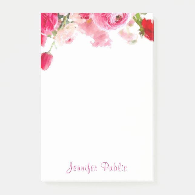 Post-it® Aquarelle Rose manuscrit Nom du script Floral (Devant)