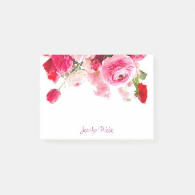 Post-it® Aquarelle Rose manuscrit Nom du script Floral (Devant)