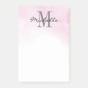 Post-it® Aquarelle rose monogramme personnalisée   Min mode