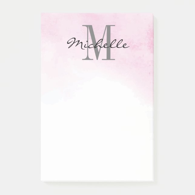 Post-it® Aquarelle rose monogramme personnalisée | Min mode (Devant)