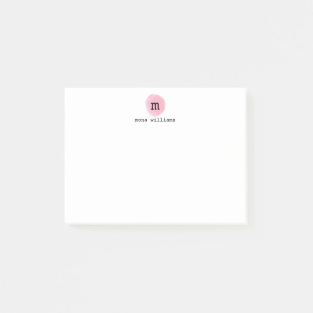 Post-it® Aquarelle rose-rose-fusée Cercle Monogramme noir (Devant)