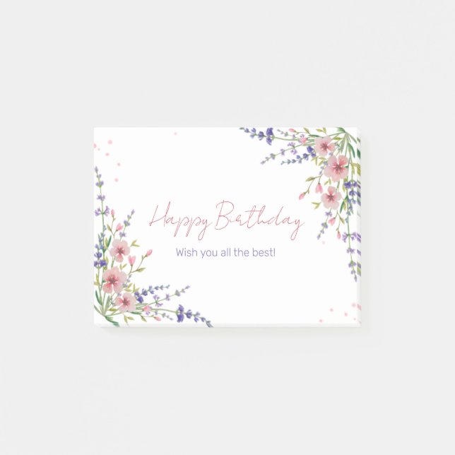 Post-it® Aquarelle rose violet vert Floral Joyeux anniversa (Devant)