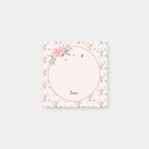 Post-it® Aquarelle Roses Roses Pâles Élégantes avec Papillo