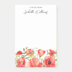 Post-it® Aquarelle Rouge Fleurs de pavot Personnalisées
