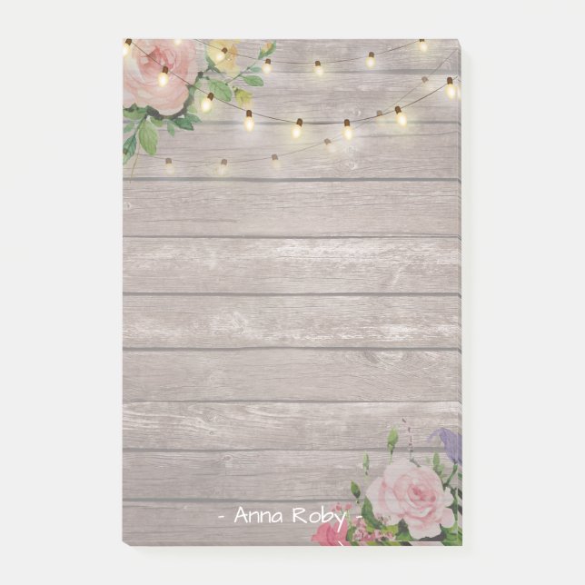 Post-it® Aquarelle Rustique Bois Floral Élégant Chaîne Lumi (Devant)