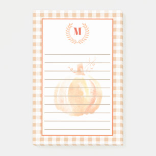 Post-it® Aquarelle rustique Citrouille & Plaid   Monogramme