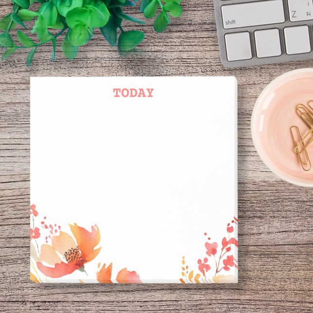 Post-it® Aquarelle simple Floral Texte personnalisé (Pretty wildflowers customizable text Post It notes feature orange and pink details. )
