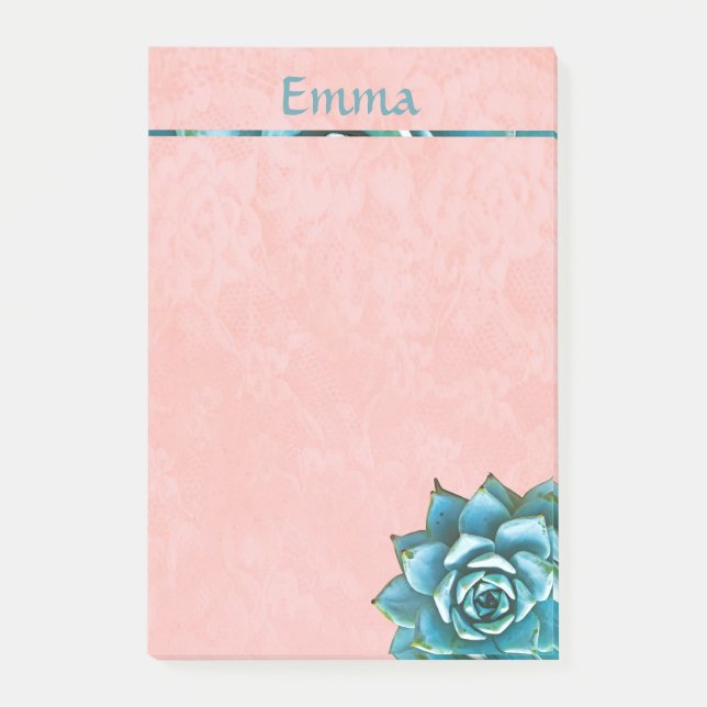 Post-it® Aquarelle Succulente sur dentelle rose pâle (Devant)