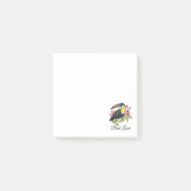 Post-it® Aquarelle Toucan Bird Avec Fleurs (Devant)