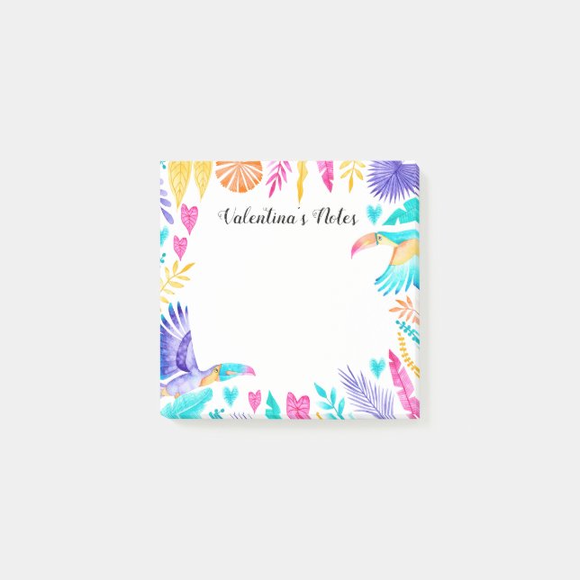 Post-it® Aquarelle Toucans et Feuilles tropicaux (Devant)
