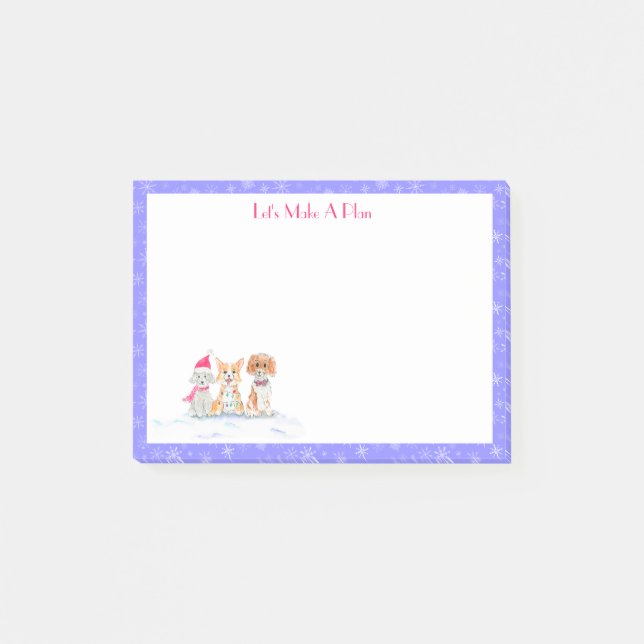 Post-it® Aquarelle Trois Chiots Prêts Pour Noël  (Devant)