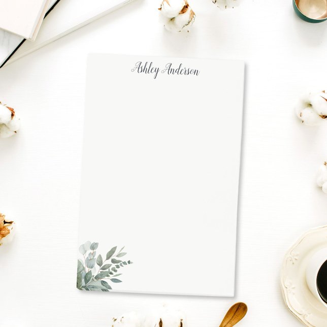 Post-it® Aquarelle Tropical Green Sage Eucalyptus Feuilles (In situ On desk)