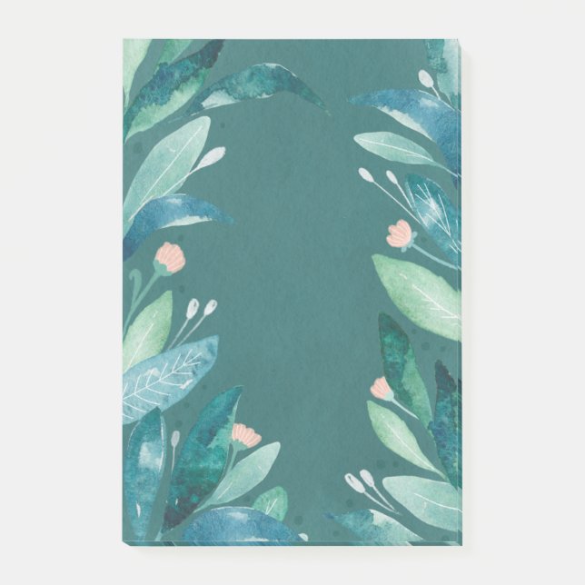 Post-it® Aquarelle turquoise fleurie feuille jardin botaniq (Devant)