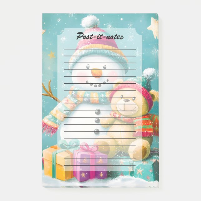 Post-it® Aquarelle vintage Ours Snowman Noël Joie (Devant)