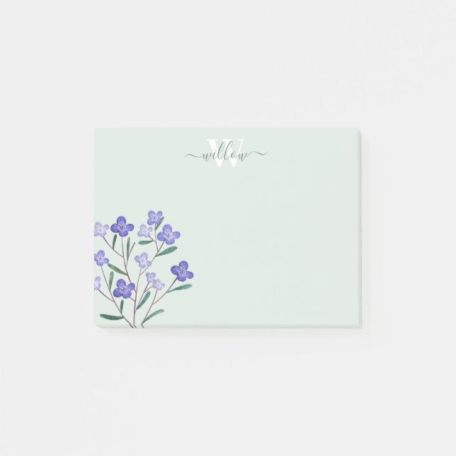 Post-it® Aquarelle violet vert fleurit Monogramme (Devant)