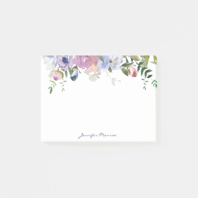 Post-it® Aquarelle violette et rose florale personnalisée (Devant)
