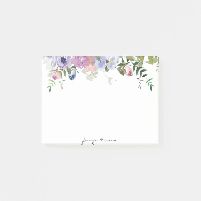 Post-it® Aquarelle violette et rose florale personnalisée (Devant)