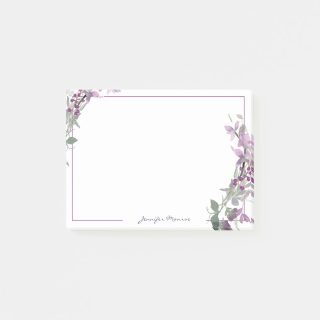 Post-it® Aquarelle violette florale personnalisée (Devant)