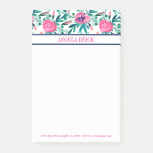 Post-it® Aquarelles Fleurs roses Feuilles vertes